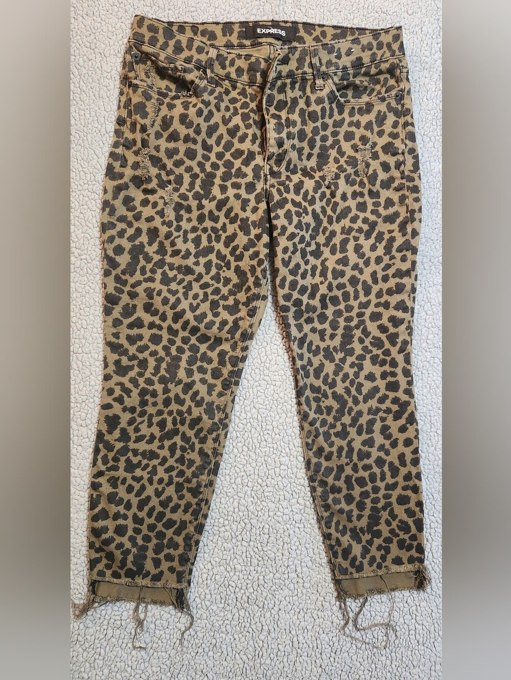 Express Leopard Print Brown and Black Ankle Skinny Jeans
